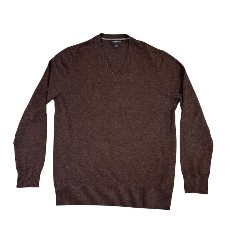 Banana Republic Mens Large Brown Extra Fine Merino Wool V-Neck Sweater